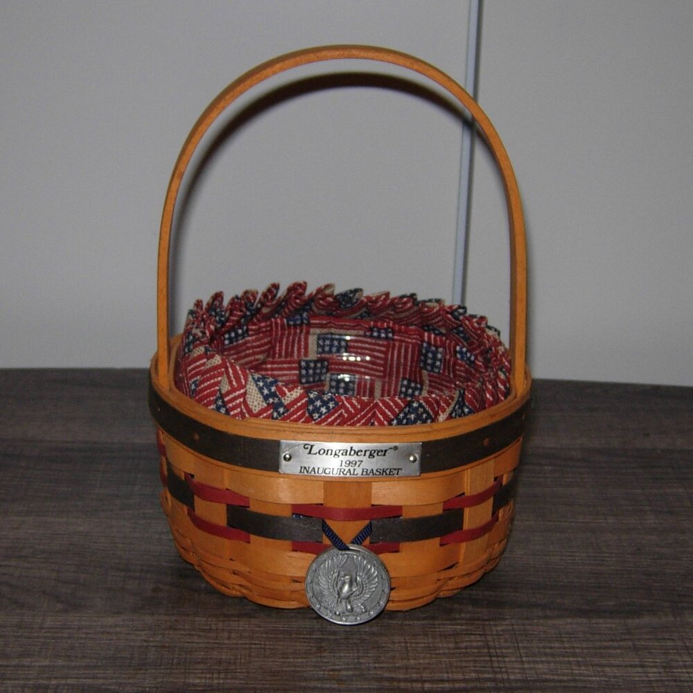 Vintage Longaberger 1997 Inaugural Basket W/Liner, Tie On & Protector